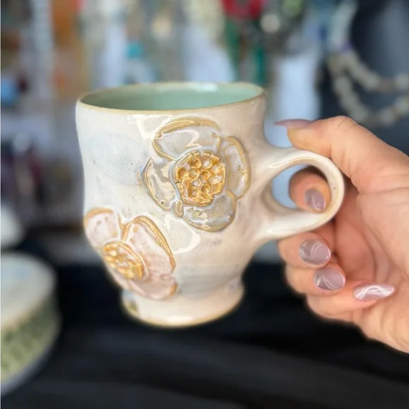Handcrafted Floral Ceramic Mug - Picture 2 of 6